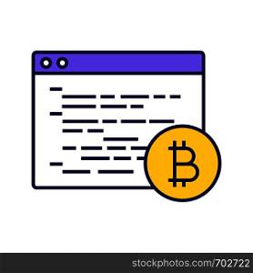 Bitcoin mining software color icon. Blockchain coding. Crypto mining programming. Blockchain development. Isolated vector illustration. Bitcoin mining software color icon