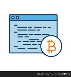 Bitcoin mining software color icon. Blockchain coding. Crypto mining programming. Blockchain development. Isolated vector illustration. Bitcoin mining software color icon