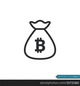 Bitcoin Money Bag Icon Vector Template Flat Design
