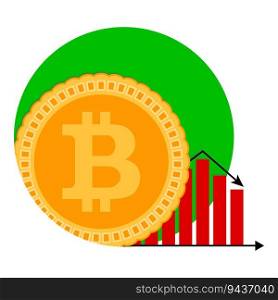 Bitcoin money diagram falling icon. Vector recession loss, decline infochart bit coin illustration. Bitcoin money diagram falling icon