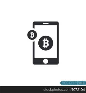 Bitcoin Money Sign and Smartphone Icon Vector Template Flat Design
