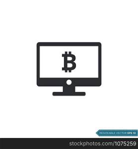 Bitcoin Money Sign Computer Screen Icon Vector Template Flat Design