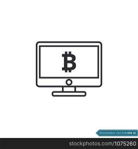 Bitcoin Money Sign Computer Screen Icon Vector Template Flat Design