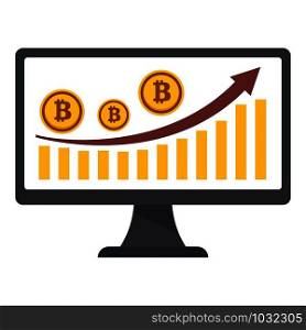 Bitcoin monitor graph icon. Flat illustration of bitcoin monitor graph vector icon for web design. Bitcoin monitor graph icon, flat style