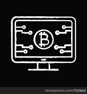Bitcoin official webpage chalk icon. Mining farm landing. Blockchain server page. Cryptocurrency business website. Isolated vector chalkboard illustration. Bitcoin official webpage chalk icon
