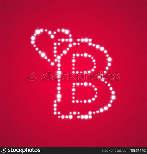 Bitcoin on the red background with shine heart and glitters stars and sparkles.. Bitcoin on the red background with shine heart and glitters stars and sparkles. Vector