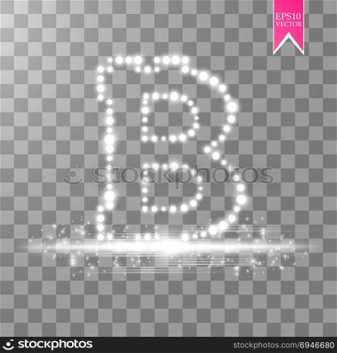Bitcoin on the transparent background with glitters stars and sparkles on the podium.. Bitcoin on the transparent background with glitters stars and sparkles on the podium. Vector.