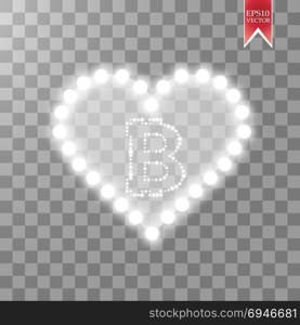 Bitcoin on the transparent background with shine heart and glitters stars and sparkles.. Bitcoin on the transparent background with shine heart and glitters stars and sparkles. Vector