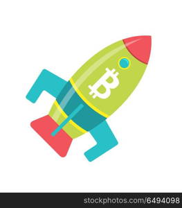 Bitcoin Rocket Ship Launching Into Space, Cryptocurrency, Virtual Currency. Bitcoin Rocket Ship Launching Into Space, Cryptocurrency, Virtual Currency - Illustration Vector