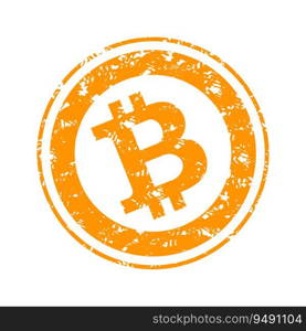 Bitcoin rubber st&. Bitcoin virtual btc, currency grunge st&, rubber texture, vector illustration. Bitcoin rubber st&