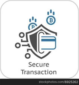 Bitcoin Secure Transaction Icon.. Bitcoin Secure Transaction Icon. Modern computer network technology sign. Digital graphic symbol. Card Processing. Concept design elements.