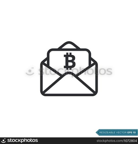 Bitcoin Sign Envelope and Money Sign Icon Vector Template Flat Design