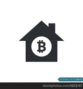 Bitcoin Sign House Icon Vector Template Flat Design