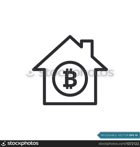 Bitcoin Sign House Icon Vector Template Flat Design