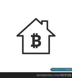 Bitcoin Sign House Icon Vector Template Flat Design