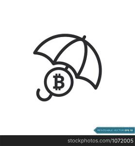 Bitcoin Sign Money and Umbrella Icon Vector Template Flat Design