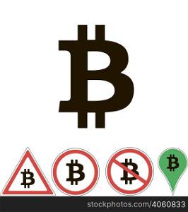 bitcoin signs on white pointer. bitcoin