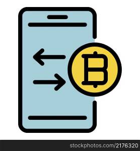 Bitcoin smartphone send icon. Outline bitcoin smartphone send vector icon color flat isolated. Bitcoin smartphone send icon color outline vector