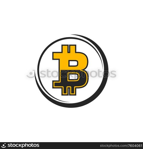 Bitcoin symbol isolated logo design. Vector digital cryptocurrency, B letter symbol. Cryptocurrency logo, B letter bitcoin symbol