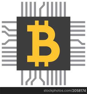 Bitcoin symbol vector icon (computer microchip)