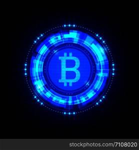 Bitcoin symbol with futuristic HUD interface, digital currency