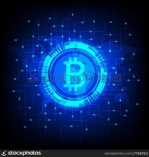 Bitcoin symbol with futuristic HUD interface, digital currency