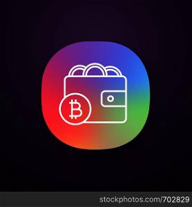 Bitcoin wallet app icon. Digital money. E-payment. UI/UX user interface. Online banking. Cryptocurrency payment. Web or mobile application. Vector isolated illustration. Bitcoin wallet app icon