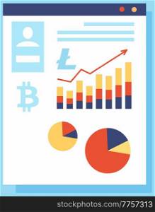 Bitcoin with growth graph and charts. Financial increase of new currency innovative money concept. Bitcoin crypto currency chart of financial system is growing. Line of upward trend arrow on board. Bitcoin with growth graph and charts. Financial increase of new currency innovative money concept