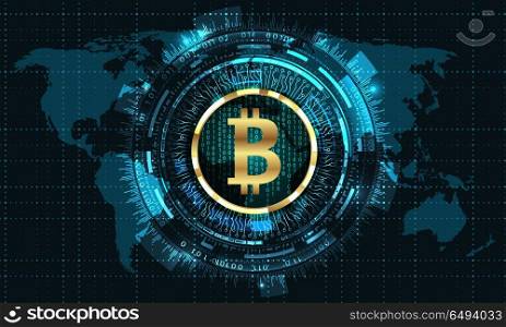 Bitcoin with HUD Elements. Bit Coin, BTC, Bit-coin, Digital Currency. Cryptocurrency. Bitcoin with HUD Elements. Bit Coin, BTC, Bit-coin, Digital Currency. Cryptocurrency - Illustration Vector