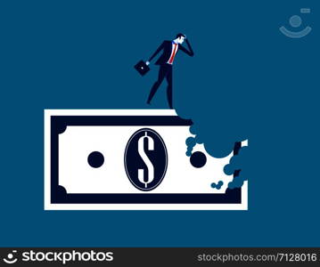 Bite out of profits. Businessman standing on money. Concept business vector illustration.