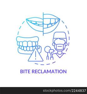 Bite reclamation blue gradient concept icon. Aesthetic dentistry abstract idea thin line illustration. Jaw alignment. Oral health improvement. Isolated outline drawing. Myriad Pro-Bold font used. Bite reclamation blue gradient concept icon