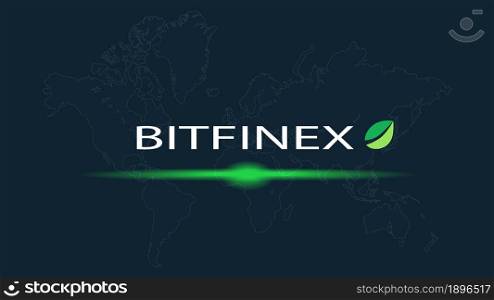 Bitfinex cryptocurrency stock market name with logo on abstract digital background. Crypto stock exchange for news and media. Vector EPS10.