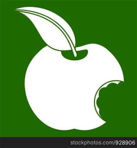 Bitten apple icon white isolated on green background. Vector illustration. Bitten apple icon green