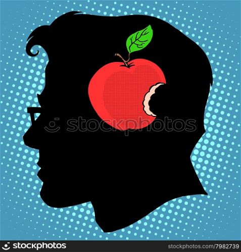 Bitten Apple in mind a business concept knowledge pop art retro style. Bitten Apple in mind a business concept knowledge