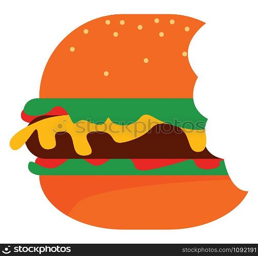 Bitten burger, illustration, vector on white background.