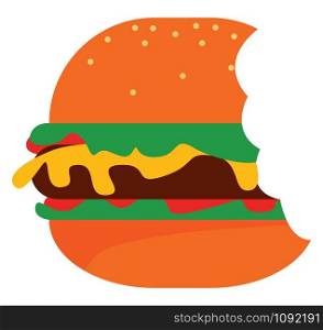 Bitten burger, illustration, vector on white background.