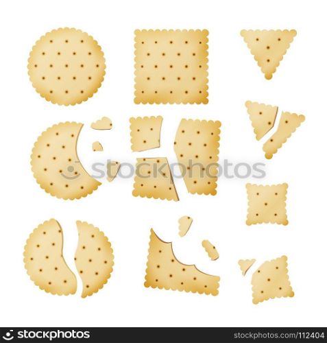 Bitten Chip Biscuit Cookie Vector. Cracker In Different Shapes. Bitten Chip Biscuit Cookie Vector. Cracker Different Shapes