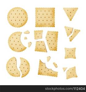 Bitten Chip Biscuit Cookie Vector. Cracker In Different Shapes. Bitten Chip Biscuit Cookie Vector. Cracker Different Shapes