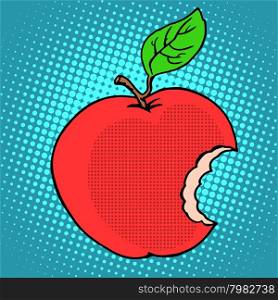 Bitten red Apple pop art retro style. Bitten red Apple