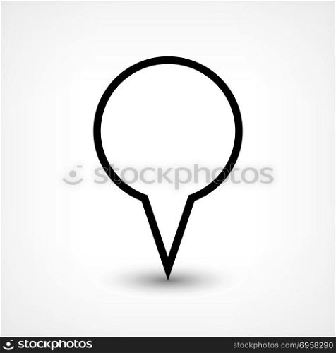 Blabk map pin flat location sign blank circle icon. Map pin location sign circle icon in flat style. Simple black shapes with gray gradient oval shadow on white background. This web design element vector illustration save in 8 eps