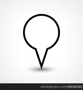 Blabk map pin flat location sign blank circle icon. Map pin location sign circle icon in flat style. Simple black shapes with gray gradient oval shadow on white background. This web design element vector illustration save in 8 eps