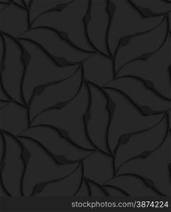 Black 3D seamless background. Dark pattern with realistic shadow.Black 3d abstract wavy floral forming flower.