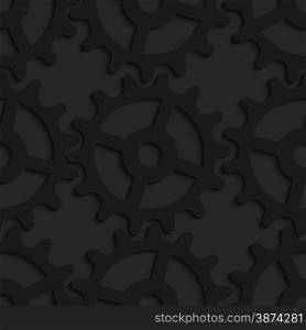Black 3D seamless background. Dark pattern with realistic shadow.Black 3d complex gears.