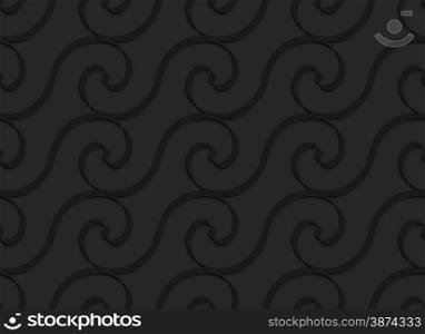 Black 3D seamless background. Dark pattern with realistic shadow.Black 3d horizontal spiral thin waves.