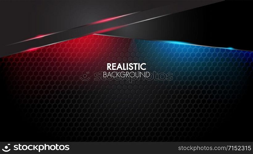 Black abstract mat geometric background elegant futuristic glossy red and blue light with grid line.Modern shape concept.