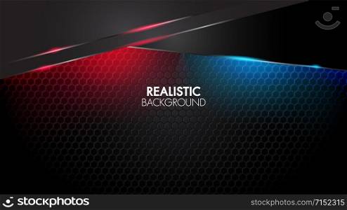 Black abstract mat geometric background elegant futuristic glossy red and blue light with grid line.Modern shape concept.
