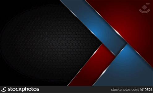 Black abstract mat geometric red and blue background elegant futuristic glossy red and blue light with grid line.Modern shape concept.