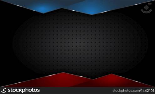 Black abstract mat geometric red and blue background elegant futuristic glossy red and blue light with grid line.Modern shape concept.