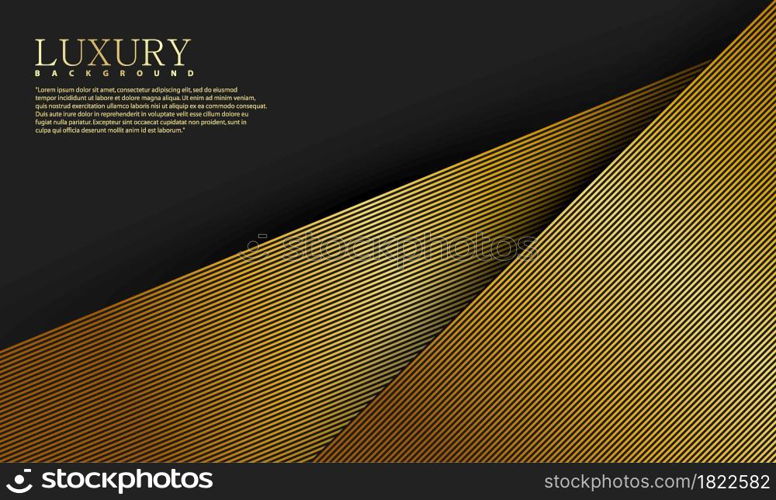 Black abstract premium background with golden lines. Modern luxury concept. Vector illustration