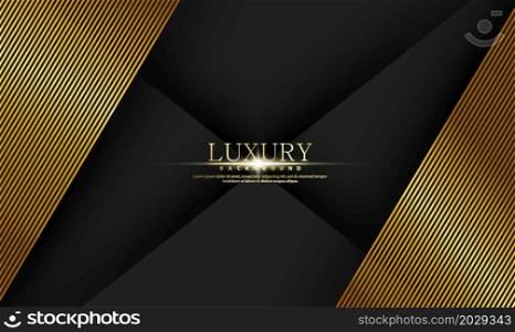 Black abstract premium background with golden lines. Modern luxury concept. Vector illustration